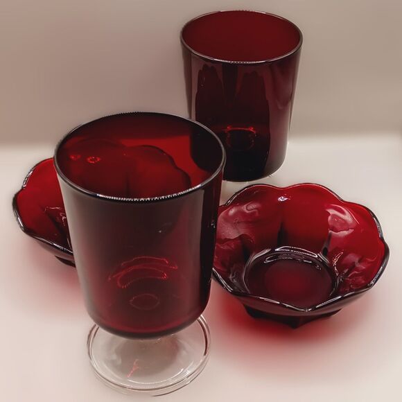 Cristal D'Arques-Durand Water Goblet Cavalier Ruby Glass, Finger Bowls Set of 2 - Picture 3 of 15